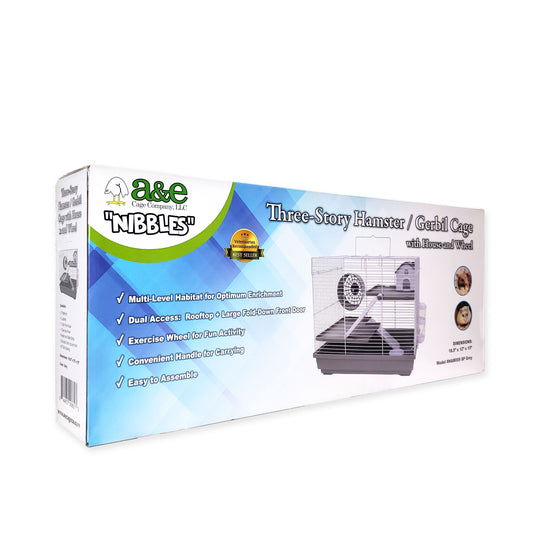 18"x11"x14" - 3 Story Hamster/Gerbil Cage with House and Wheel (Retail Box)