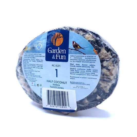 Garden & Fun Half Coconut with Suet and Black Oil Sunflower, 290g