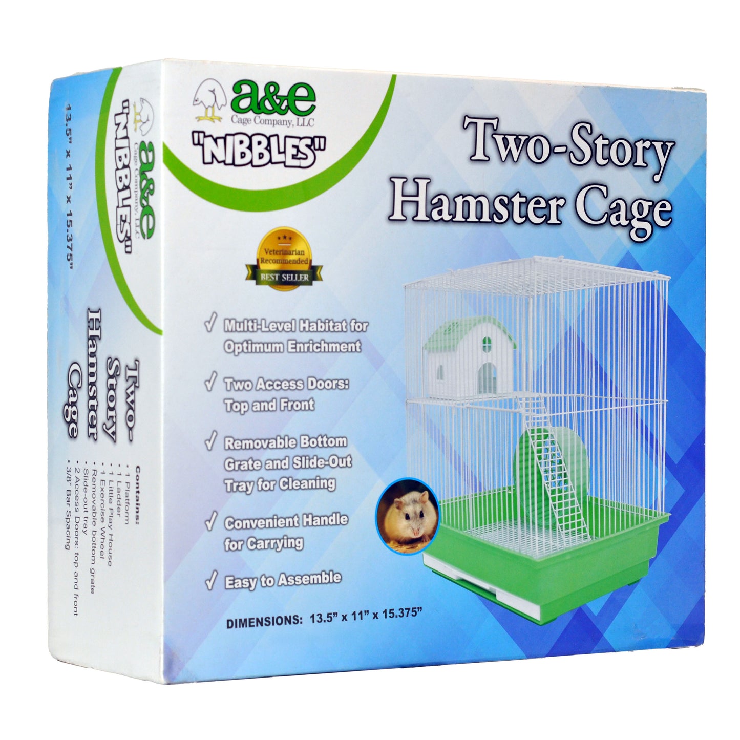 14"x11"x15" - 2 Story Hamster/Gerbil Cage with House and Wheel (Single Pack Full Color Box)